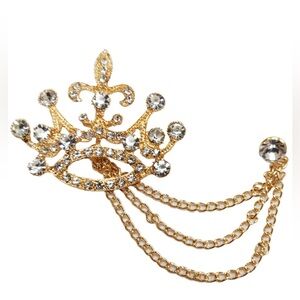 Aratta Elegant Gold and Silver Jewel Crown Chain Brooch Pin